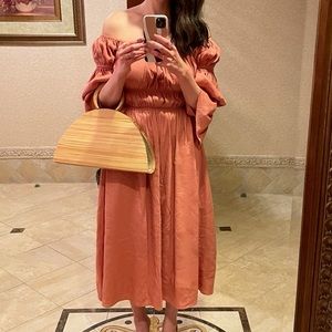 Cult Gaia Stella Shirred Off-The-Shoulder Dress in Jaipur. Worn Twice! Size S